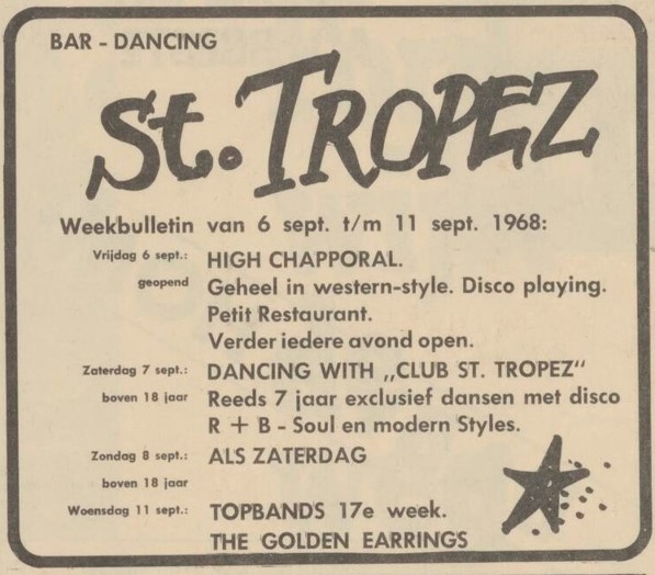 Golden Earrings show ad September 11 1968 Tilburg - St. Tropez